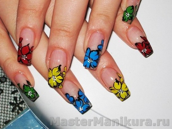 Как рисовать на ногтях яркие цветы